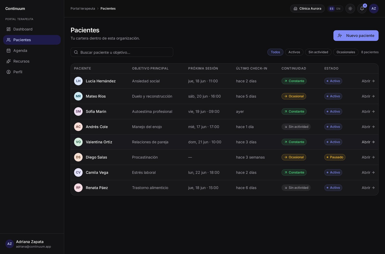 Patient portfolio · real Continuum build